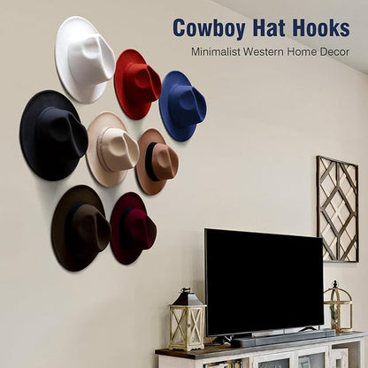 3.0 Inch Wall Hat Hooks (8 Pack) – Strong Adhesive Cowboy Hat Rack with Anti-Slip Teeth, Multi-Purpose Hook for Keys & Accessories, Minimalist Hat Organizer, Western Room Décor – Black