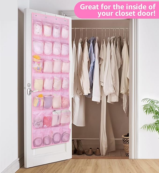 MISSLO Kids Over the Door Shoe Organizer Pink Hanging Shoe Rack Baby Toddler Hanging Shoe Organizer Cute Shoe Holder Girl Room Decor 28 Pockets