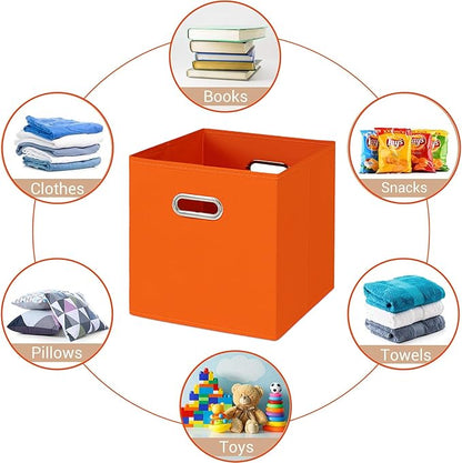 Fabric Cloth Storage Bins,Fabric Cube Bins Organizer with Dual Handles Foldable Cube Storage Baskets for Home Bedroom Storage,Set of 3,(Orange)