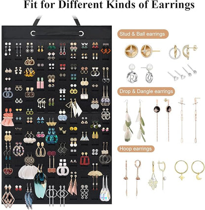 Earring Holder Organizer, Hanging Earrings Storage Display Holds Up to 300 Pairs for Women Girls-Black 1 Pack