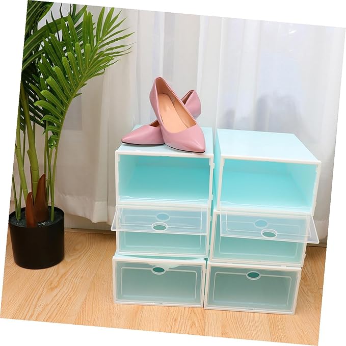 Zerodeko 6pcs Stackable Shoe Storage Box Thicken Plastic Shoe Container White Frame for Women for Closet Organization and Entryway Use