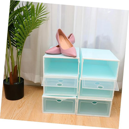 Zerodeko 6pcs Stackable Shoe Storage Box Thicken Plastic Shoe Container White Frame for Women for Closet Organization and Entryway Use
