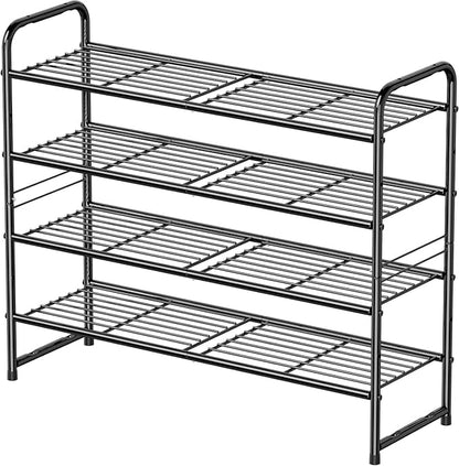 Standard Shoe Rack 4-Tier 32.5 Inches Wide, Free Standing Shoe Organizer for Indoor Outdoor | Adjustable Heavy-Duty Metal Shelf Ideal for Home Entryway Closet & Garage Balcony | Black