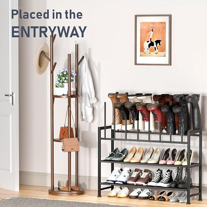 DIMJ Boot Rack 4-Tier - Black Metal Boot Storage Rack for Tall Boots Organizer Tall Boots, Multiuse Shoe Rack for Boots, Sneakers, High-Heel, Entryway, Fit for 8 Pairs, Black