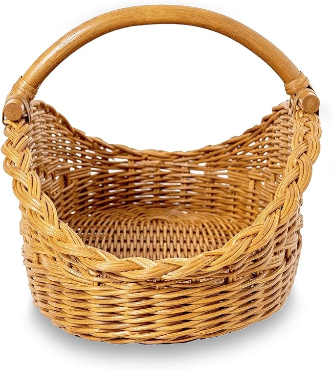 The Basket Lady Wicker Gathering Basket, Small, 18.5 in L x 10 in W x 9 in H, Sandstone (Sold Individually)