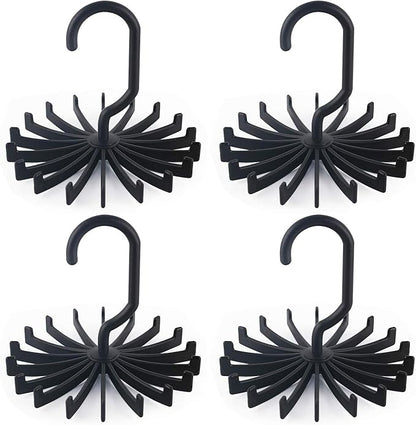 BigOtters 4 Pack Updated Twirl Tie Rack, 5.3 Inches Large Size Rotating Belt Scarf Hanger Holder Hook for Closet Storage (Black)