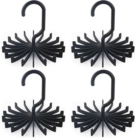 BigOtters 4 Pack Updated Twirl Tie Rack, 5.3 Inches Large Size Rotating Belt Scarf Hanger Holder Hook for Closet Storage (Black)