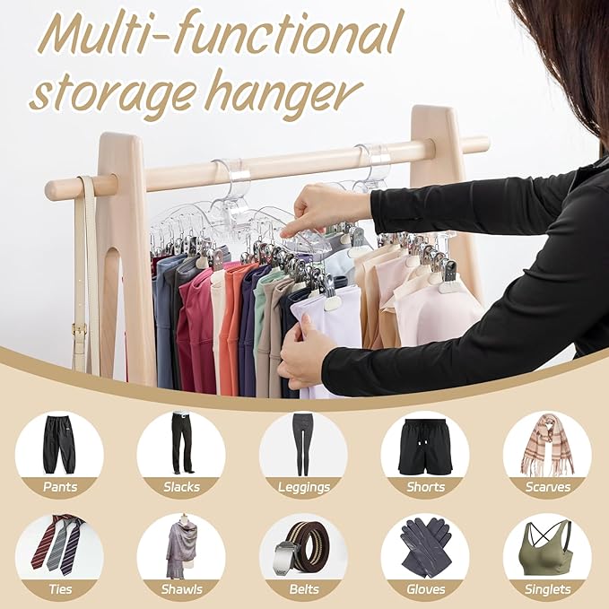 Imncya Legging Hanger for Closet, 2 Pack Plastic Yoga Pants Organizer w/14 Clips Holds 28 Leggings, Space Saving Hanging Pants Hangers for Closet Organizers and Storage (Large Clear)