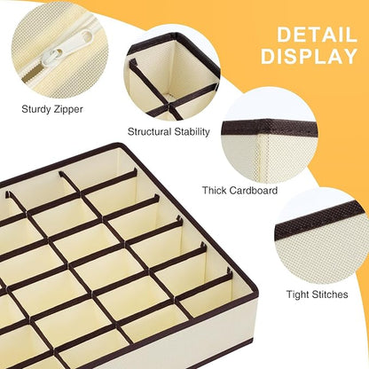 Sock Organizer 4 Pack, Large Sock Drawer Divider, Underwear Storage 24 Cell Closet Organizers and Storage for Wardrobes, Drawers. (Beige)