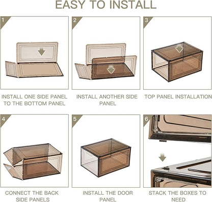6PCS Magnetic Door Transparent Shoe Box, Stackable Space-Saving Organizer for Bedroom/Bathroom/Closet/Entryway