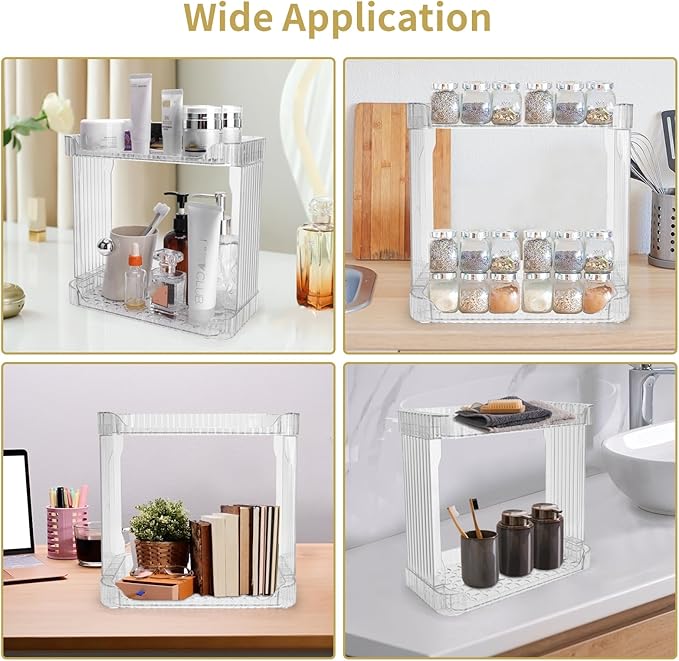 Ayswupt Acrylic 2 Tier Bathroom Counter Organizer,Makeup Organizer for Vanity,Clear Organizer Shelf for Kitchen Sink Countertop Storage,Perfume Tray for Dresser,Decor Tray for Skincare Cosmetics