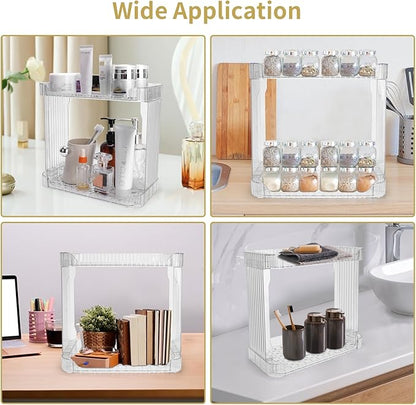 Ayswupt Acrylic 2 Tier Bathroom Counter Organizer,Makeup Organizer for Vanity,Clear Organizer Shelf for Kitchen Sink Countertop Storage,Perfume Tray for Dresser,Decor Tray for Skincare Cosmetics