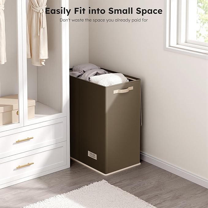 SOLEDI Large Double Laundry Hamper with Lid, Collapsible Clothes Hamper 2 section with Removable Bags, Space-Saving Laundry Basket for Bedroom, Dorm, College