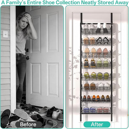 DTUQYX Over the Door Shoe Organizer - 8 Tiers Adjustable Shoe Rack for Door Hanging Heavy Duty Metal Shoe Organizer for Closet for Shoes,Accessories, 67.52'' L x 17.91" W x 9.84" H