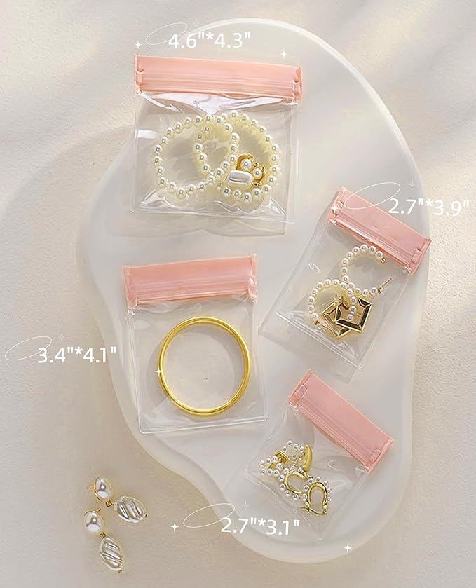 24PCS Jewelry Bags -EVA Anti-Tarnish Jewelry Storage Bags, Travel Jewelry Bag Reusable & Anti-Oxidation Thickened Storage for Necklaces, Earrings, Rings and More（Pink）