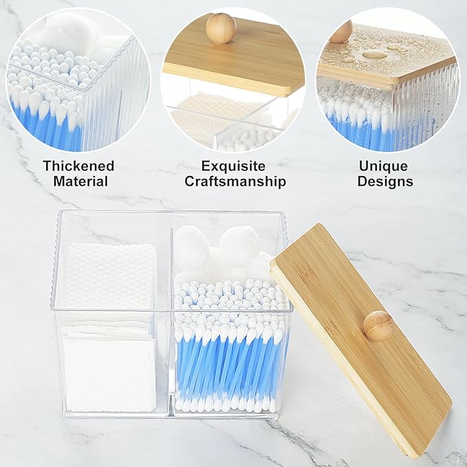 KIMCHOMERSE Qtip Holder Storage, Bathroom Cotton Ball Holder Canisters for Cotton Swab, Cottons Pad, Dental Floss Organizer, Hair Bands Container for Vanity Countertop -Clear