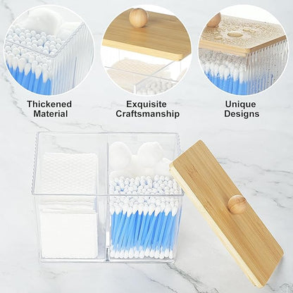 KIMCHOMERSE Qtip Holder Storage, Bathroom Cotton Ball Holder Canisters for Cotton Swab, Cottons Pad, Dental Floss Organizer, Hair Bands Container for Vanity Countertop -Clear