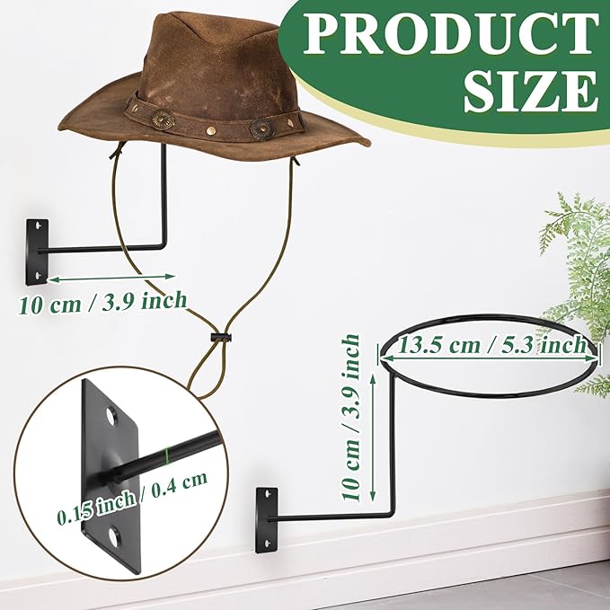 TiciKim Pack of 4 Metal Hat Holder Wall Mounted Cowboy Hat Rack Hat Hanger for Wall Display, Cowboy Hat Holder Organizer Multifunctional Organizer Display Rack for Cowboy Hat, Cap, Wigs (Black)