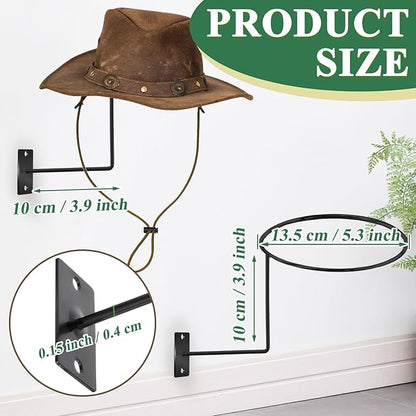 TiciKim Pack of 4 Metal Hat Holder Wall Mounted Cowboy Hat Rack Hat Hanger for Wall Display, Cowboy Hat Holder Organizer Multifunctional Organizer Display Rack for Cowboy Hat, Cap, Wigs (Black)