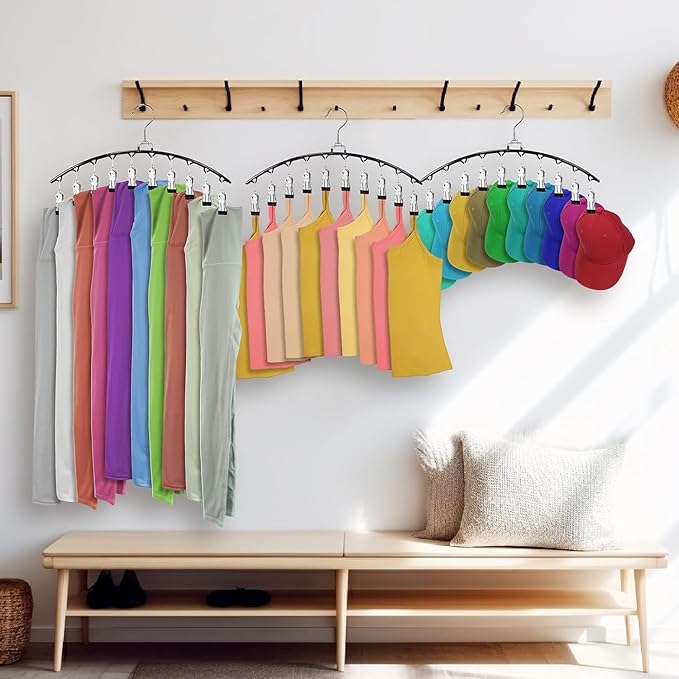 3 Pack Legging Organizer for Closet,Metal Yoga Pants Hanger with 10 Clips Hold 30 Leggings,Jeans,Hats,Bras,Shorts,Socks,Space Saving Hanging Closet Organizers and Storage,Black