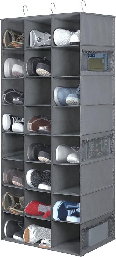 Hanging Shoe Organizer for Closet, 24 Sections Shoe Holder Hanger Rack, Space-Saving Shoe Organizers and Storage, Grey