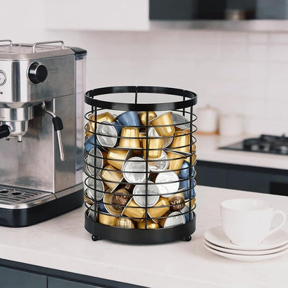 Coffee Pod Holder, Large Capacity K Cup Holder for Kitchen Countertop, Black Modern Basket Coffee Bar Station Espresso Pods Capsules Organizer