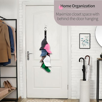 Hat Organizer Baseball Caps Rack Hangers 2PCS Door Hat Racks with 8 Stainless Steel Clips Cap Wall Holder Closet Storage Organizer Over Door Wall Caps Storage Hangers Black
