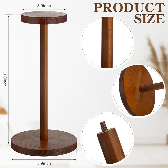Chunful 2 Pieces Hat Display Stand Rustic Wood Hat Rack Holder Stand Vintage Wig Holder Jewelry Display Riser Helmet Organizer Storage for Home (Antique Brown)