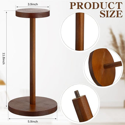 Chunful 2 Pieces Hat Display Stand Rustic Wood Hat Rack Holder Stand Vintage Wig Holder Jewelry Display Riser Helmet Organizer Storage for Home (Antique Brown)
