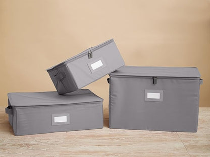 Covermates Platter Storage Box – Serveware & China Storage Container with Dual Zippers, ID Window, Reinforced Handles & Structured Walls for Platter, Dish & Serving Tray Protection, Graphite