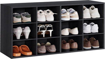 Aenuert 12-Cubby Shoe Rack, 3-Tier Wood Shoe Organizer, Multifunctional Shoe Organizer Bench for Entryway, Mudroom, Hallway, Closet,36.22 * 11.81 * 17.72 Inch,Black