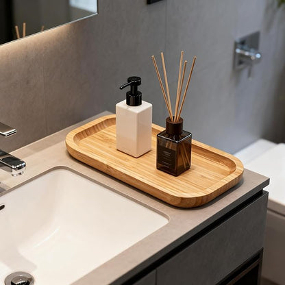 Bamboo Vanity Tray, Bathroom Counter Tray, Toilet Tank Tray, Bathroom Tray for Organizing and Home Decor, 9.8 x 5.5 x 0.8 inch