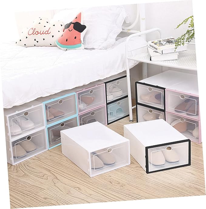6pcs Stackable Shoes Storage Box Thickened Transparent Plastic Shoe Organizer for Men Space-saving Design for Closets and Dorm Rooms White