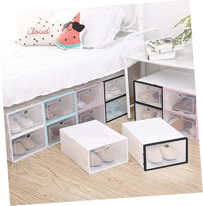 6pcs Stackable Shoes Storage Box Thickened Transparent Plastic Shoe Organizer for Men Space-saving Design for Closets and Dorm Rooms White