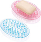 2 Pcs Plastic Soap Holder Soap Dish Bar Saver Tray with Holes Sponge Holder for Kitchen Bathroom Shower Counter, 4.5 x 3 x 0.7 Inches (Pink,Blue)