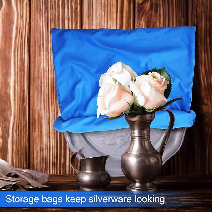 Oudain Silver Storage Bag 17.5 x 17.5 Inch Zippered Anti Tarnish Fabric Bag Protector Pouch for Jewelry Silverware Flatware Home Kitchen