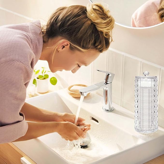 33.8oz Clear Cosmetic Cotton Pads Rounds Holder Easy Accessing Acrylic Makeup Removers Pad Organizer Dispenser with Removable Lid for Bathroom Bedroom Storage Display Rack