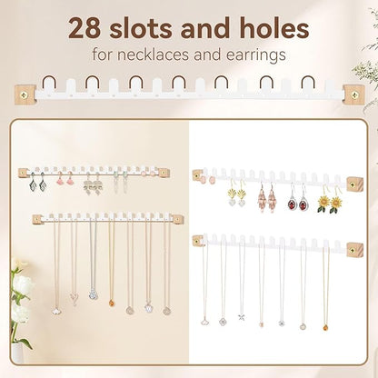 Wall Necklace Holder Hanging Jewelry Organizer 2 Pack Metal Necklace Organizer, Space-saving Jewelry Display for Necklaces & Earrings, Screws Included,White