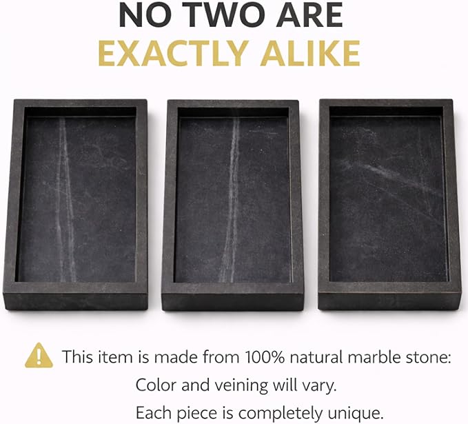 Natural Black Marble Tray for Bathroom | Kitchen | Vanity | Desktop, Stone Organizer for Coffee Table, Dresser, Nightstand, Candles, Soap, Towel, Plant, Jewelry (10" x 6"), Rectangular