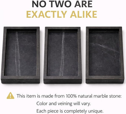 Natural Black Marble Tray for Bathroom | Kitchen | Vanity | Desktop, Stone Organizer for Coffee Table, Dresser, Nightstand, Candles, Soap, Towel, Plant, Jewelry (10" x 6"), Rectangular