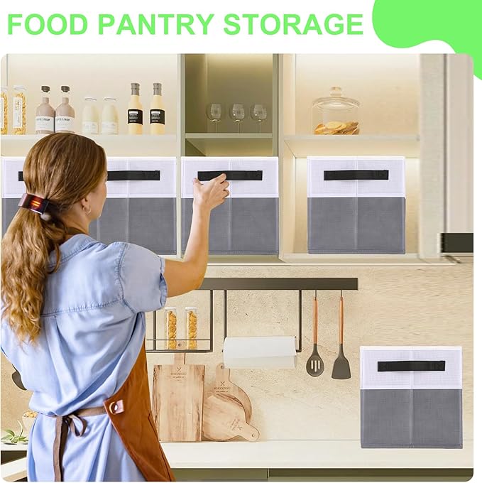 Large Shelf Storage Bins [4 Pack],Decorative Collapsible Storage Basket,Fabric Closet Organizer and Home Storage Cubes with Handles for Organizing Books, Clothes, Toys, Nursery（Grey）