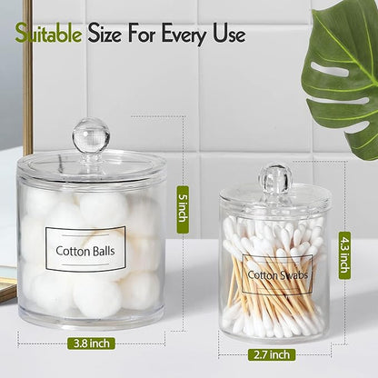 3 Pack Qtip Holder Dispenser for Cotton Ball, Cotton Swab, Cotton Round Pads, Floss - 20OZ & 10 oz Clear Plastic Apothecary Jar Set for Bathroom Canister Storage Organization, Vanity Makeup Organizer