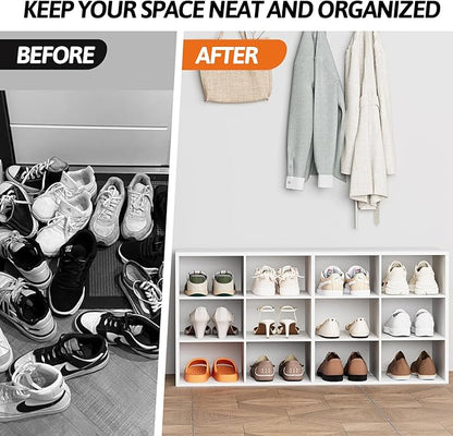 Aenuert 12-Cubby Shoe Rack, 3-Tier Wood Shoe Organizer, Multifunctional Shoe Organizer Bench for Entryway, Mudroom, Hallway, Closet,36.22 * 11.81 * 17.72 Inch,White