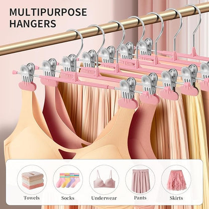Clothes Pants Hangers with Wide Clips 20 Pack,Non-Slip Adjustable Skirt Hanger for Women,Space-Saving Heavy Duty Men Hangers for Pants,Trousers,Jeans,Shorts 12Inch Pink