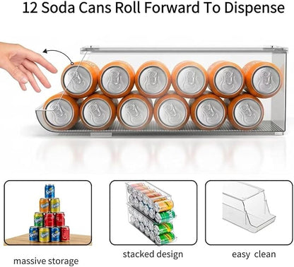 Extra Long and Enlarged Soda Can Dispenser with Lid for Refrigerator -Stackable Drink Organizer for Fridge, Pantry - Holds 12 Cans Each, BPA Free - 2 Pack