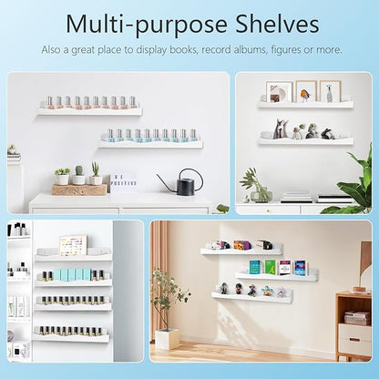 Nail Polish Wall Rack, 6-Shelf 15-Inch White Acrylic Nail Polish Shelves with Removable Ends – Multi-Purpose Shelf for Essential Oils, Cosmetics Storage and Display for Salons and Bathrooms