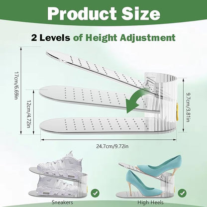 Shoe Slot Organizer,Adjustable Shoe Stacker for a Pair of Shoes,Shoe Holder Space Saver,Double Deck Shoe Riser Shoe Rack,Shoe Organizer for Closet (Clear, 10 Pack)
