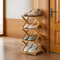 4-Tier Bamboo Small Shoe Rack Compact Foldable Free Standing Shoes Organizer for Front Door Entrance Garage Corridor Entryway and Living Room, Narrow Space-Saving Shoe Shelf, Natural