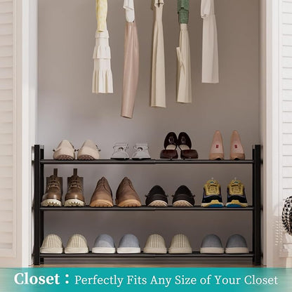 EKETE Expandable Shoe Rack,Adjustable and Stackable 3-Tier Shoe Rack Organizer, Shoe Rack for Closet,Small Shoe Rack,Metal Free Standing Shoe Rack for Entryway,Hallway,Closet Shoe Storage