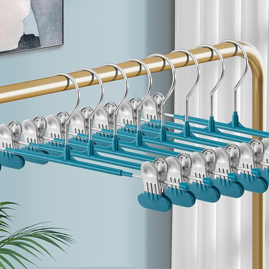 14Inch Clothes Pants Hangers with Wide Clips 20 Pack,Non-Slip Adjustable Skirt Hanger for Women,Space-Saving Heavy Duty Men Hangers for Pants,Trousers,Jeans,Shorts,Blue